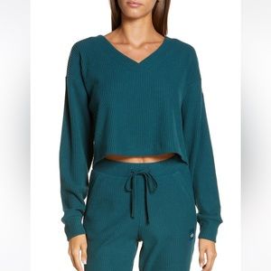 Alo Muse Ribbed Crop Pullover - Galactic Teal